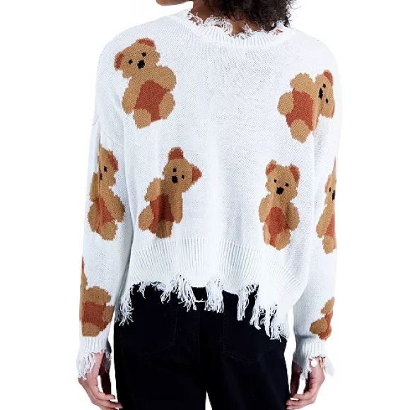 New Just Polly Frayed Teddy Bear Sweater Size Large - Picture 2 of 6
